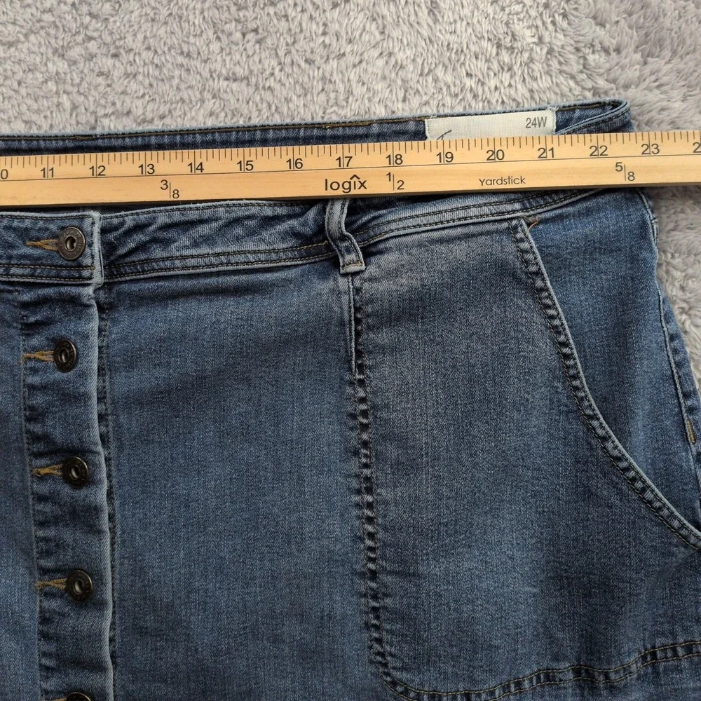 Two By Vince Camuto Denim Skirt Women's 24W Medium Wash Button Front Knee Length